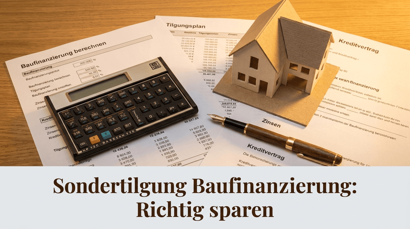 Taschenrechner und Haus-Modell – Sondertilgung Baufinanzierung berechnen